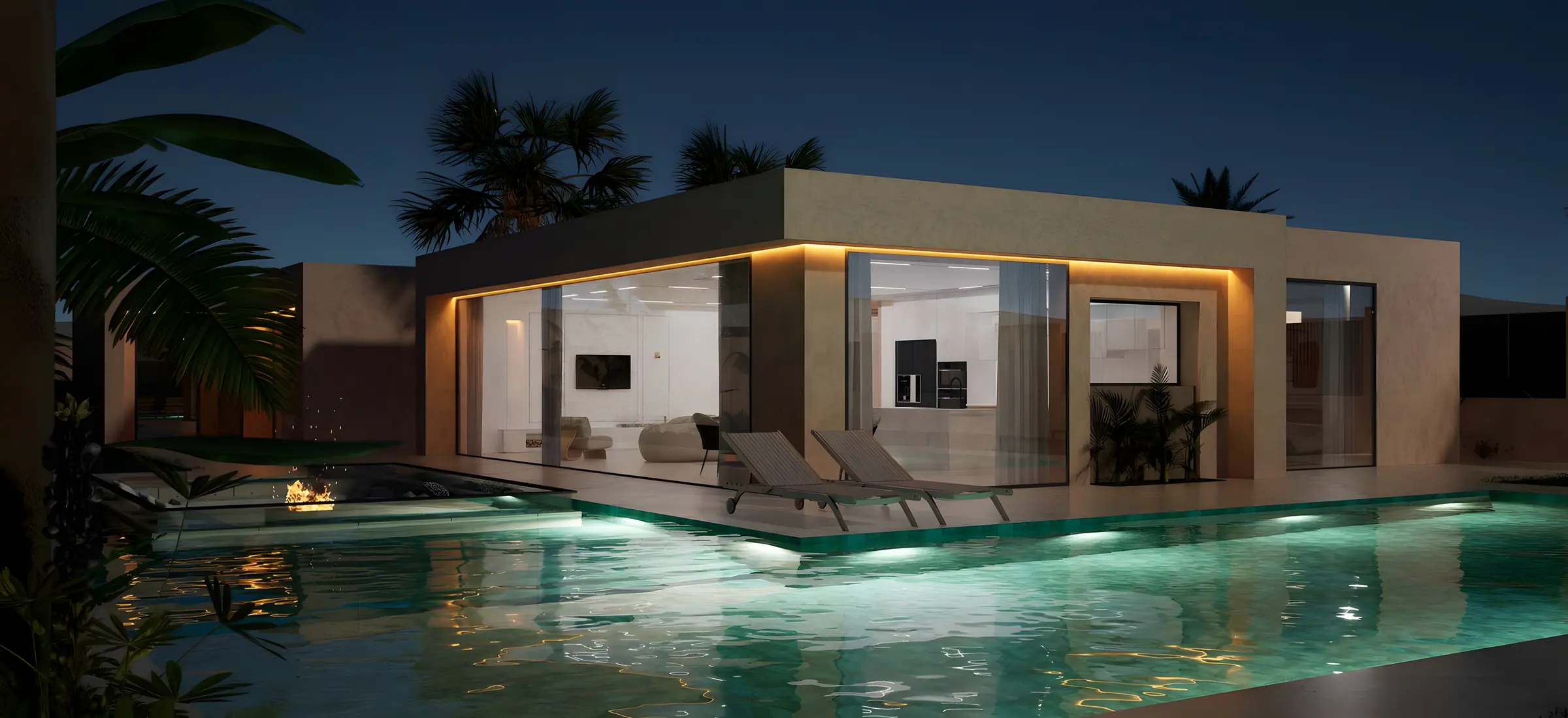 Villa Evasion III de nuit, piscine éclairée
