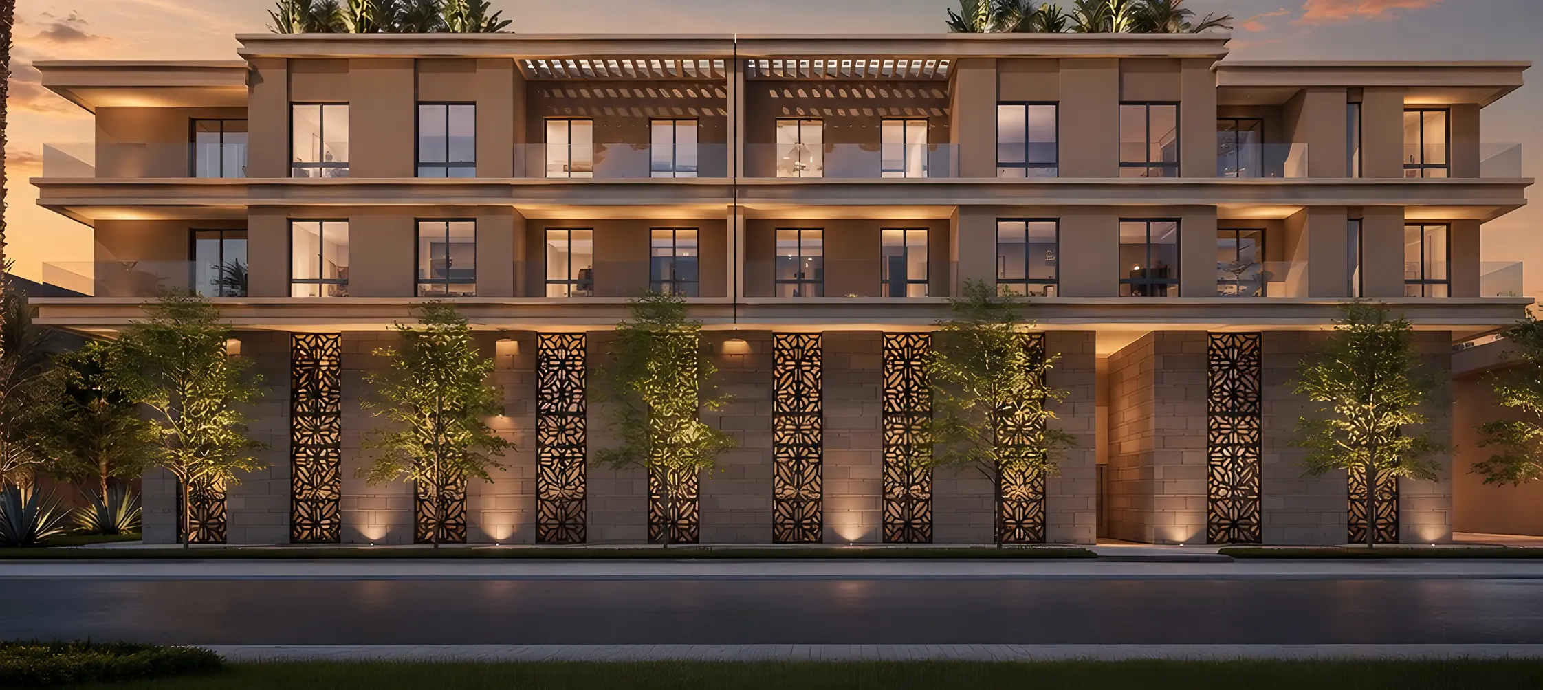 Façade de Lunaya au crépuscule